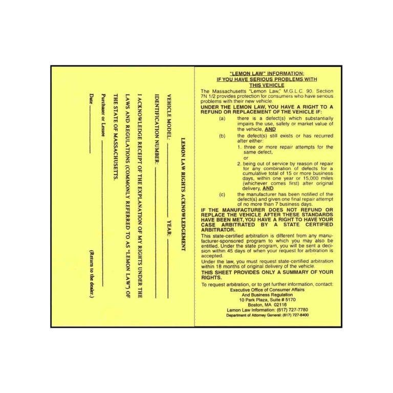 Used Car Lemon Law Sticker – 100pk – Car dealer supplies | Peabody ...